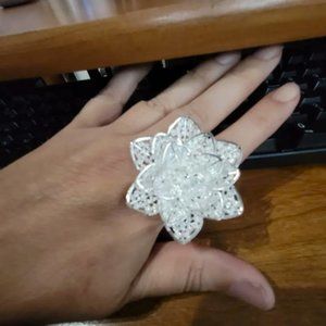 Elegant White Flower Ring Three-dimensional Design- Adjustable size